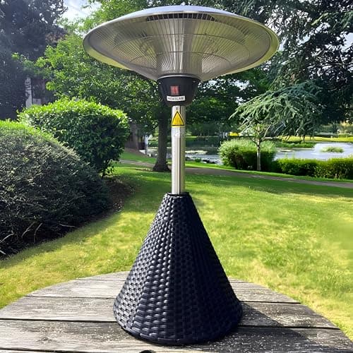 Image of Heatlab 2.1kw 1m Halogen Bulb Infrared Electric Table Top Heater with Rattan Base in Black