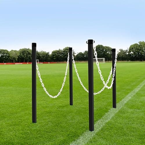 Image of FORZA Freestanding Plastic Post & Chain Barrier Set | Heavy Duty Crowd Control Safety System with Weighted Base for Indoor & Outdoor Use - 6mm or 8mm Thickness (Black Posts & White Chains, 8mm)