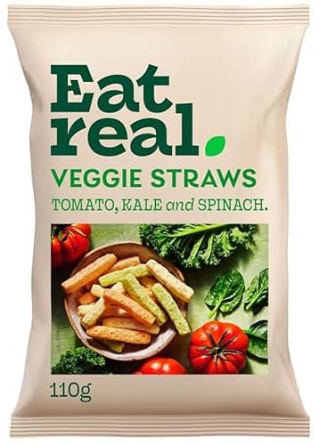 Image of Eat Real Chips Variety Pack | Lentil, Quinoa & Hummus Chips | Gluten-Free, Vegan Snacks | Healthy Baked Crisps | Mixed Flavours Pack (Eat Real Veggie Straws - Tomato, Kale & Spinach 110g)