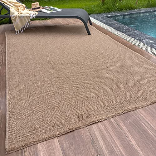 Image of THE RUGS Nature Collection Outdoor Rug – Indoor/Outdoor Tona Border Area Rug for Patio, Deck, Garden, Kitchen, Bathroom or Living Room (Diamond-Neutral, 200 x 290 cm)