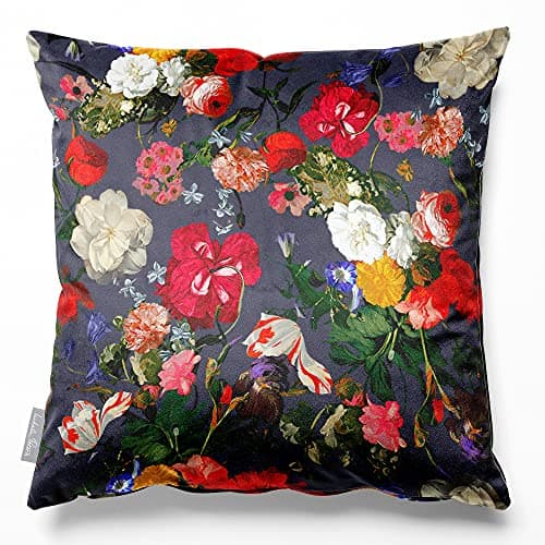 Image of Izabela Peters 45 cm Eco-Friendly Velvet Cushions, Graphite with Multicolors, Floral Pattern, Sofa & Bed Cushions, 1 Count