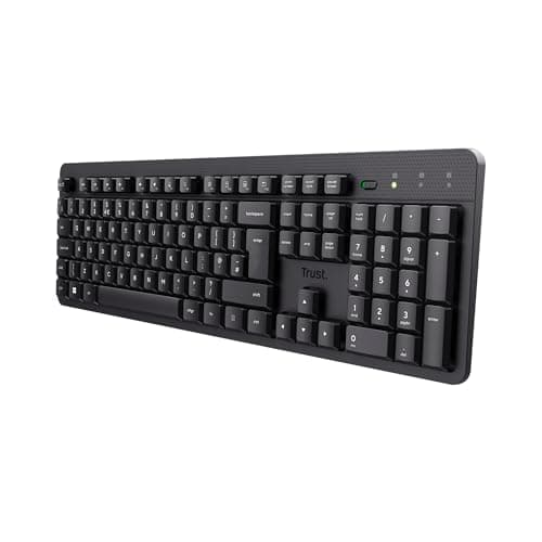 Image of Trust Ody II Silent Wireless Keyboard QWERTY UK Layout, Membrane Low Profile Keys, USB Receiver 2.4GHz, Spill-Resistant, Batteries Included, Quiet Computer Keyboard for PC Laptop Mac - Black