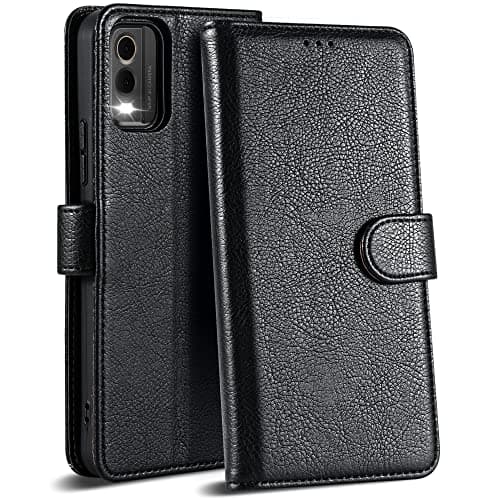 Image of Case Collection for Nokia C32 Phone Case - Premium Leather Folio Flip Cover | RFID-Technology | Kickstand | Money and Card Holder Wallet | Compatible with Nokia C32 Case Black