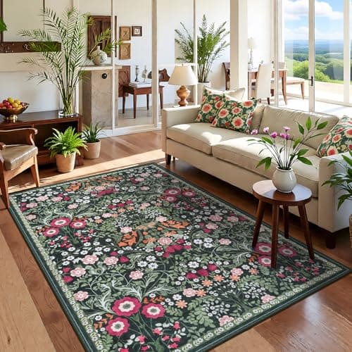 Image of IMIYOKU Washable Rugs Living Room Large 120x170cm, Floral Washable Rug Soft Vintage Boho Living Room Rug, Non-Slip Floor Carpet Area Rugs for Bedroom Dining Room Kitchen Home Office