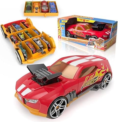Image of Hot Wheels NEW Car Storage 2in1 Race N' Haul free wheel Car Storage case with Retractable Handle - Stores up to 15 cars (cars not included)