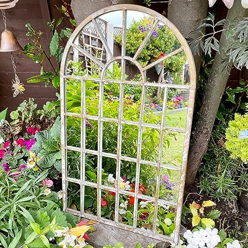 Image of Darthome Metal Arched Wall Mirror Large Garden Antique Gothic Vintage Arched Window Door