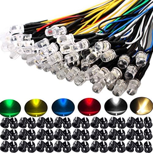 Image of RUNCCI-YUN 60Pcs 5mm Pre Wired LED Diodes Light Ultra Bright -White Warm White Red Blue Green Yellow (10PCS X 6 Colors) + 60Pcs 5mm Plastic LED Holder