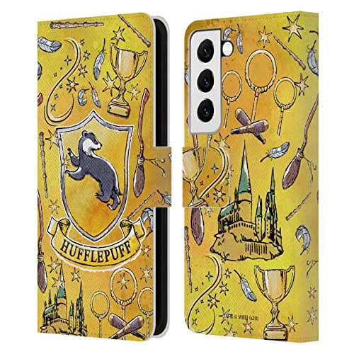 Image of Head Case Designs Officially Licensed Harry Potter Hufflepuff Pattern Deathly Hallows XIII Leather Book Wallet Case Cover Compatible With Samsung Galaxy S22 5G