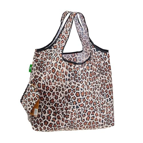 Image of ECO CHIC Foldable Reusable Large Recycled Grocery Bags Lightweight Shopping Tote Bags with Storage Pouch (Leopard)