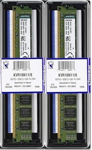 Image of Kingston ValueRAM KVR16N11/8 16GB (2×8GB) DDR3-1600MHz (PC3-12800) CL11 240-Pin DIMM Desktop Memory Kit - Compatible with DDR3-1333MHz (PC3-10600)