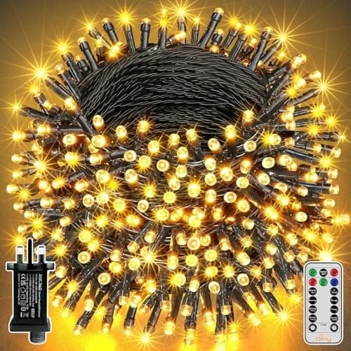 Image of Ollny Outdoor Fairy Lights, 20m 200 LED Fairy Light Mains Powered, Warm White Waterproof String Light with Plug/Remote/Modes/Timer, Bright Lighting Outside Indoor Garden Xmas Decorations