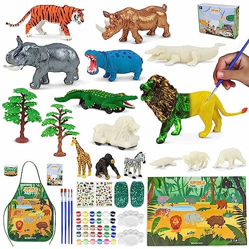 Image of BONNYCO Animal Toy with 16 Figures to Paint, DIY Kit for Children with Glow in the Dark, Gifts and Toys Children 3 4 5 6 7 8 9 10 Years Old Birthday Christmas Crafts Set