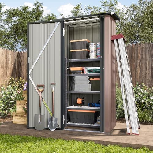 Image of Aoxun 3’x2.1’ Metal Shed Garden Storage Shed with Lockable Doors, Small Sheds and Outdoor Storage for Garden, Patio, Backyard and Lawn, Steel Utility Tool, Brown