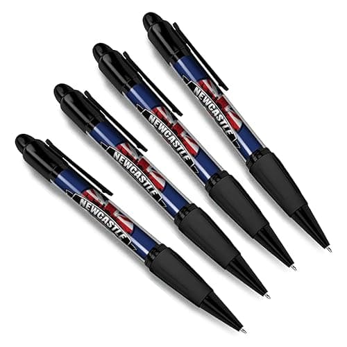 Image of DV DESIGN Set of 4 Newcastle Black Ballpoint Pens - Geordie Skyline England UK GB Travel Holiday City Flag Union Jack Birthday Theme Pen Gift #83139