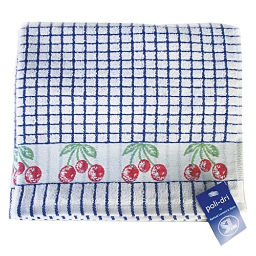Image of Samuel Lamont & Sons Poli-dri Jacquard Tea Towel Blue Cherries, Size 50cm x 70cm, 100% Cotton Terry Towelling, Ultra-absorbent & Super Soft , Machine Washable, Blue, One Size,Black