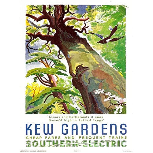Image of Wee Blue Coo Vintage Travel Kew Gardens Southern Electric Tree Bird Art Print Poster Wall Decor 12X16 Inch