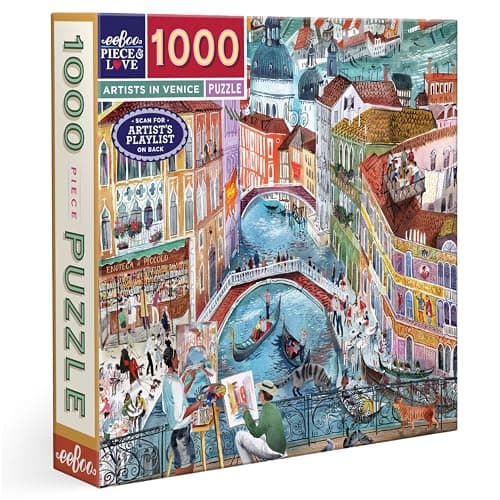 Image of eeBoo Piece & Love: Artists in Venice - 1000 Piece Puzzle –23" Square Adult Jigsaw, Stunning Canal City Culture Scene, Glossy & Dustless, Eco-Friendly