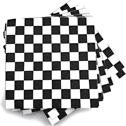 Image of 40PCS Black and White Checkered Paper Napkins – Disposable 2-Ply Party Serviettes for Racing Theme, Birthday, Wedding, BBQ, Picnic, Sports Events & Catering Table Decorations