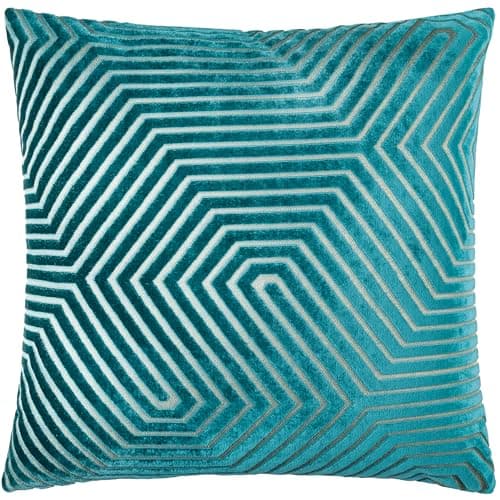 Image of Paoletti Evoke Velvet Cushion Cover – Luxurious Chevron Pattern Decorative Square Cushion Case (Teal - 55x55cm)