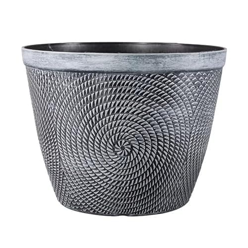 Image of Fyne-Finds Round Grey Plastic Plant Pot 30cm Spiral Effect 11.5L Garden Indoor Outdoor Planter Cover Drainage Holes, Weather, Frost Proof (1)
