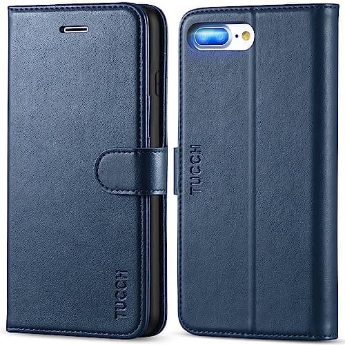 Image of TUCCH Case for iPhone 8 Plus/iPhone 7 Plus (5.5"), Protective Leather Wallet Stand Case with[Shockproof TPU][Kickstand][Card Slots] Flip Folio Cover Compatible with iPhone 7 Plus/8 Plus, Dark Blue