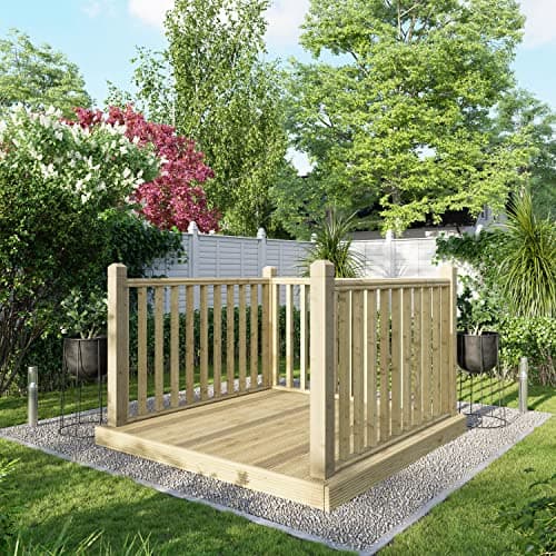 Image of Powersheds High Grade Premium Wooden Decking Kit made from Timber Wood with Hand Rails on Three Sides, Easy Installation, Weather Resistance and Anti-Rot Protection