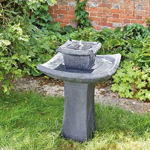 Image of Garden Mile® Novelty 2 Tier Cascade Pagoda Water Fountain - Solar Powered Freestanding Stone Bird Bath Water Feature - Garden Ornament Outdoor Decorative Centrepiece for Pond, Patio and Lawn Decor