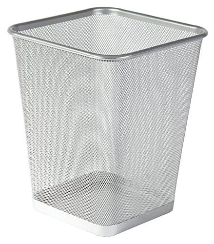 Image of Osco Wiremesh Waste Bin Square – Metal Mesh Rubbish & Recycling Basket for Office, Home, Bathroom – Solid Non Slip Base Build, 12 Litres, H30 cm × W25 cm, Silver