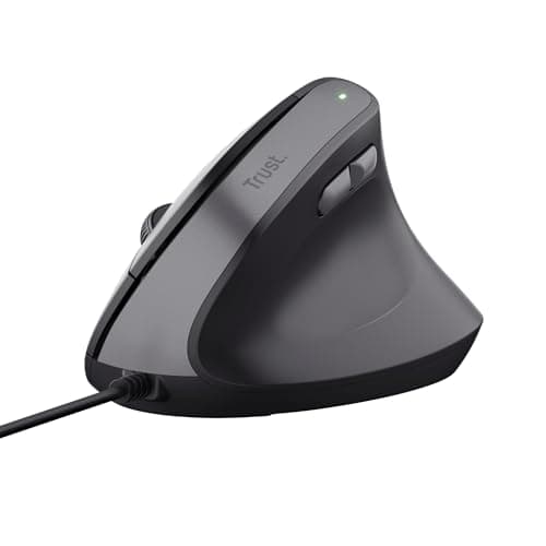 Image of Trust Yuno Ergonomic Mouse, Wired Vertical Mouse for Right-Handed User with 1,5m USB Cable, Adjustable DPI (800-2400), Optical Sensor, 6 Buttons, 60% Recycled Plastics, Laptop Windows Dell - Black