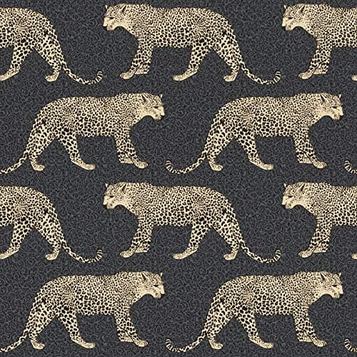 Image of Rasch Portfolio Leopard Wallpaper Metallic Shimmer Animal Print Spots Luxury Feature Wall 10m Roll Black Gold 215311