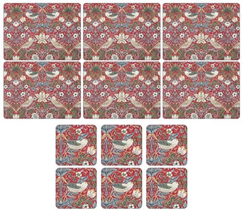 Image of Pimpernel - Wm Morris Strawberry Thief Red, 6 Placemats + 6 Coasters