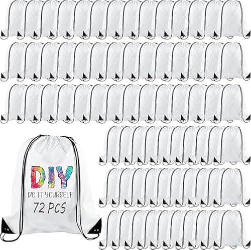 Image of TESIN 72 Pcs Drawstring Backpack Bulk, Blank Sublimation Drawstring Bags Reusable Cinch Bags Gym Bag String Bag Sackpack for Sport DIY Craft Operation Christmas, White