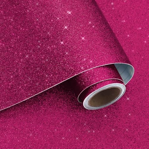 Image of VaryPaper Rose Red Glitter Peel and Stick Wallpaper 40cmx200cm Glitter Sticky Back Plastic Hot Pink Sparkle Wallpaper for Girls Bedroom Cupboard Vinyl Wrap Gift Wrapping Drawers Thick Lining Paper