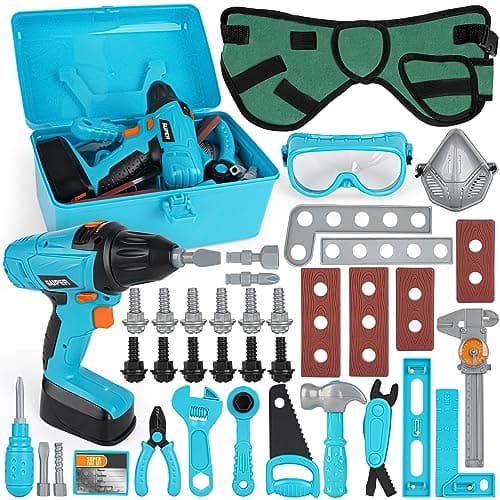Image of Vanplay Kids Toys Kids Tool Set Pretend Play Tools Kit with Electronic Toy Drill Tool Belt Toys for 3 4 5 6 Year Old Boys Girls (52Pcs)