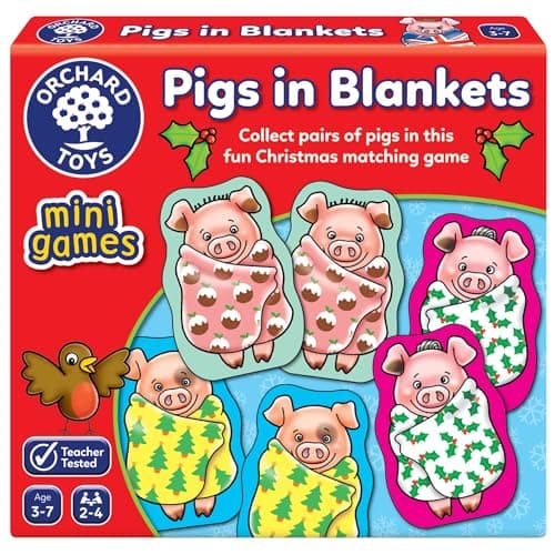 Image of Orchard Toys Pigs in Blankets Mini Game, Christmas Stocking Filler, Advent Gift, Small and Compact, Educational Game, For Kids Age 3-7
