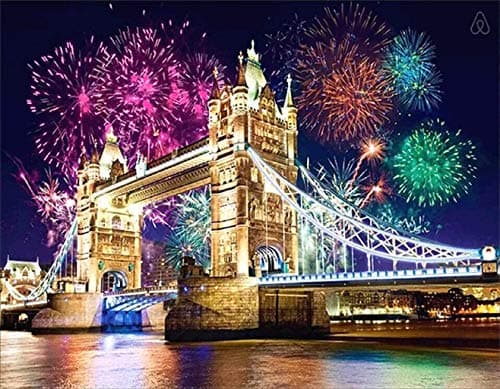 Image of SZJYG DIY 5D Diamond Art Painting Kits, Full Drill Diamond Arts and Crafts Painting Pictures, Embroidery Cross Stitch Canvas Painting by Numbers for Kid and Adults, Home Wall Decor-Bridge/30x40 cm