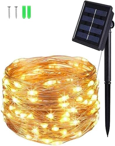 Image of BOLWEO Solar Lights Outdoor Garden, 5M/16.4Ft 50 LED Copper Wire String Lights,Garden Lights Solar Powered Waterproof with 8 Modes for Patio, Yard, Fence, Gazebo, Party Decoration (Warm White)