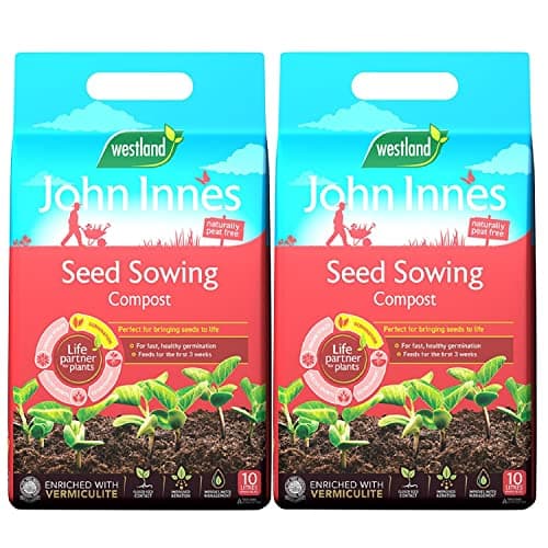 Image of John Innes Seed Sowing Compost - Westland Peat Free Seeds Potting Compost 2 x 10L Garden Soil Bags with Topline Card for Outdoor & Indoor Plants, Vegetable Growing.