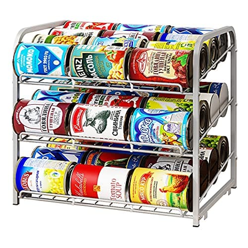 Image of AIYAKA Can Rack Organizer, 3 Tier Stackable Can Storage Dispenser, for Food Storage, Kitchen Cabinets or Pantry, Storage for 36 Cans, Silver