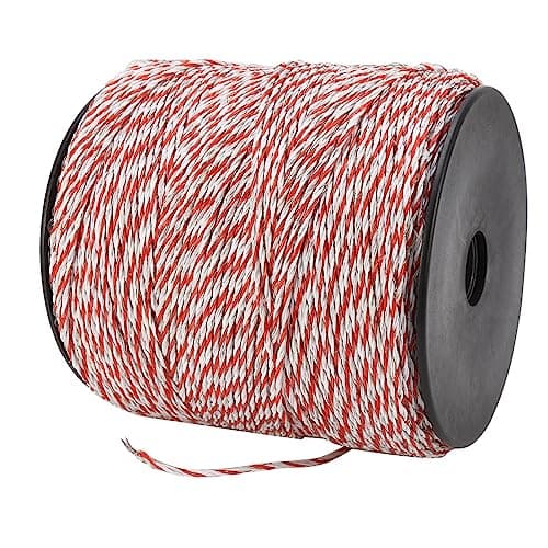 Image of 1Pcs 500m Electric Fence Wire, 6 Strand Polywire Electric Fence Wire Reel Nylon Stainless Steel Red and White Color with Black Chuck Reliable Conductivity for Livestock Cattle Sheep Horse Pets Crop