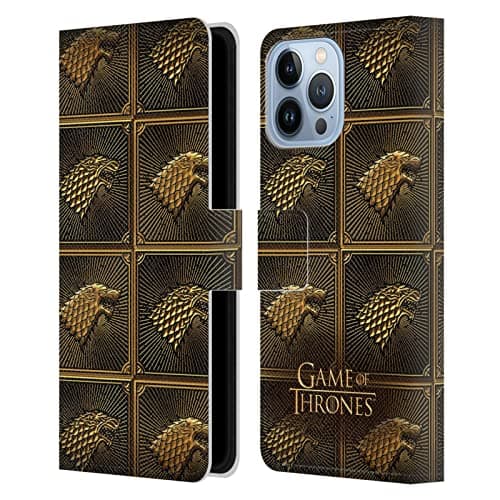 Image of Head Case Designs Officially Licensed HBO Game of Thrones Stark Golden Sigils Leather Wallet Case Compatible With Apple iPhone 13 Pro Max