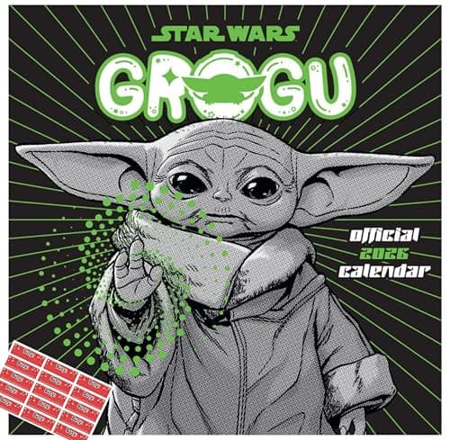 Image of Star Wars Mandalorian Baby Yoda Grogu Calendar 2026 Square Wall Calendar with Free Organising Stickers Included