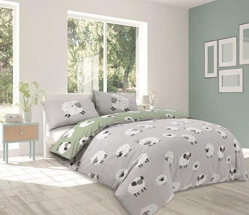 Image of Charlotte Andersen Grey Fluffy Sheep King Duvet Cover Set Reversible PolyCotton Bedding (GREY, King)