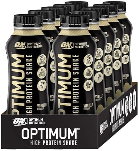Image of Optimum Nutrition High Protein Shake Bottles, Ready To Drink Healthy Snacks, No added sugars, low fat , Post Workout Snack for Men and Women, Vanilla Flavour, 12X330 ml, Packaging may vary