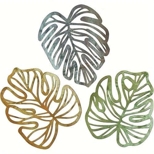 Image of ULIOMU Tropical Wall Art, 3Pcs Wooden Palm Leaves Wall Decor, Hawaiian Art Wooden Natural Leaves Plant Wall Decor, Vintage Tropical Plant Plaque for Home Living Room Kitchen Bedroom Bathroom