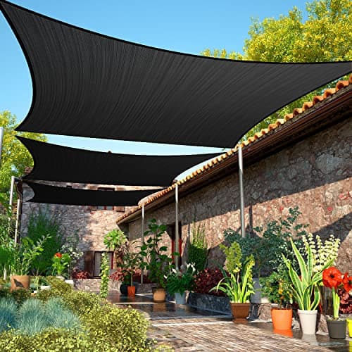 Image of ShadeMart 8' x 12' Black Sun Shade Sail UPF50 Rectangle SMTAPR1216 Canopy Fabric Cloth Screen, Water and Air Permeable & UV Resistant, Heavy Duty, Carport Patio Outdoor - We Customize Size