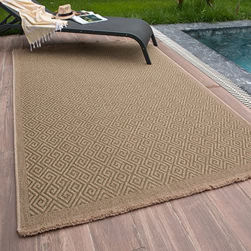 Image of THE RUGS Nature Collection Outdoor Rug – Indoor/Outdoor Tona Border Area Rug for Patio, Deck, Garden, Kitchen, Bathroom or Living Room (Greek Key-Green, 200 x 290 cm)
