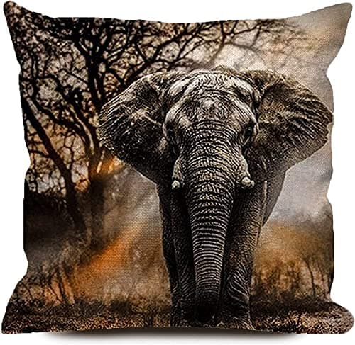 Image of KEIROUTK Elephant Cushion Cover Cushion Covers 45 X 45 Cm African Elephant Pillow Cover Cotton And Linen Pillow Case Cushion Cover For Sofa Outdoor Garden Bed Couch Cushion Cushion Covers 45 X 45
