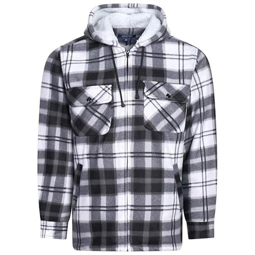 Image of U.S Trading Warm Winter Cosy Outdoor Fleece Padded Lumberjack Hooded Flannel Check Jacket Thick Quilted Work Wear Thermal Fleece Fur Lined Coat (UK, Alpha, XL, Regular, Regular, Black/White Hood)
