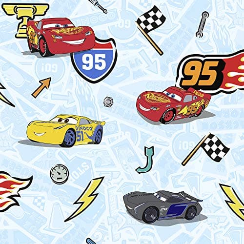Image of Komar TD5-0003 Disney Fleece Wallpaper Lets 1 Roll-Size: 10.05 x 0.53 m-Children's Bedroom, Lightning, Racing Car, Colourful, 0.5W x 10.1L m